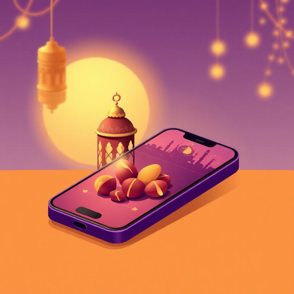 Ramadan lantern with dates and smartphone showing a mobile game — Ramadan gaming guide